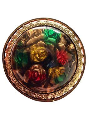Vintage Reverse Carved Lucite Brooch Gold Tone Floral Pin 1950s New Old Stock